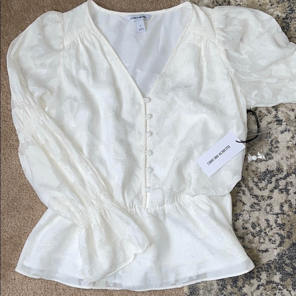 White/light cream flower blouse with button detail
